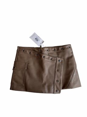Faux Leather Mini Skirt with Stud Details - Brown